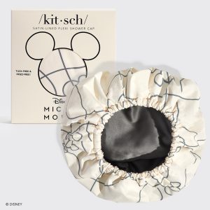 Kitsch x Mickey and Minnie Satin Flexi Shower Cap in Mickey Maze